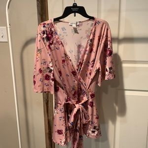 Pink floral shirt with tie in the back or front